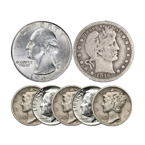 90% Silver Coins ($1 FV, Circulated, Dimes, and/or Quarters and/or Halves)